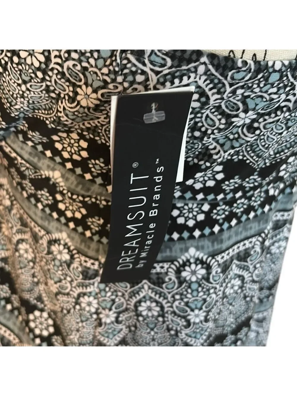 Dreamsuit Tankini Top by Miracle Brands Slimming Black Gray Multi Size 12 New